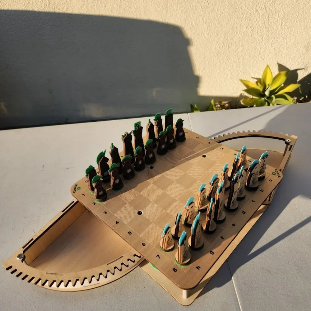 KiwiCo Chess Set Wooden Game Board and Pieces with Hidden Storage - Assembled