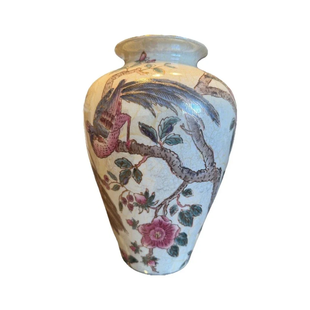 Vintage Country Fair Floral Bird Vase Ceramic Farmhouse Decor Large‎