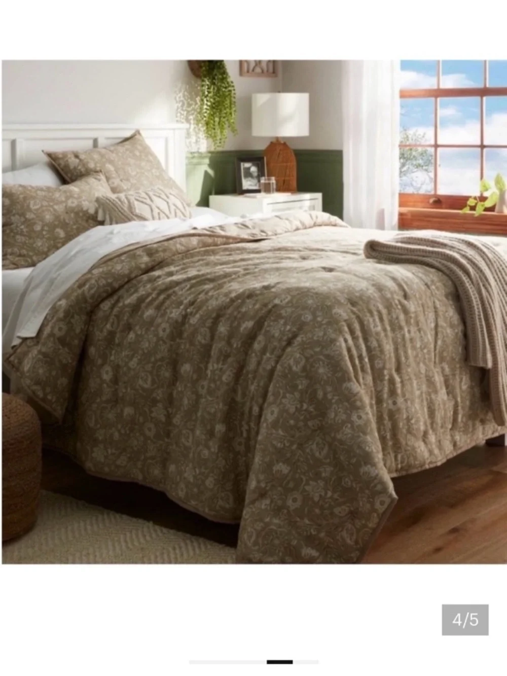 Threshold F/Q Lofty 3-Piece Cotton Viole , Moss Green /Cream. Quilt and 2 Shams