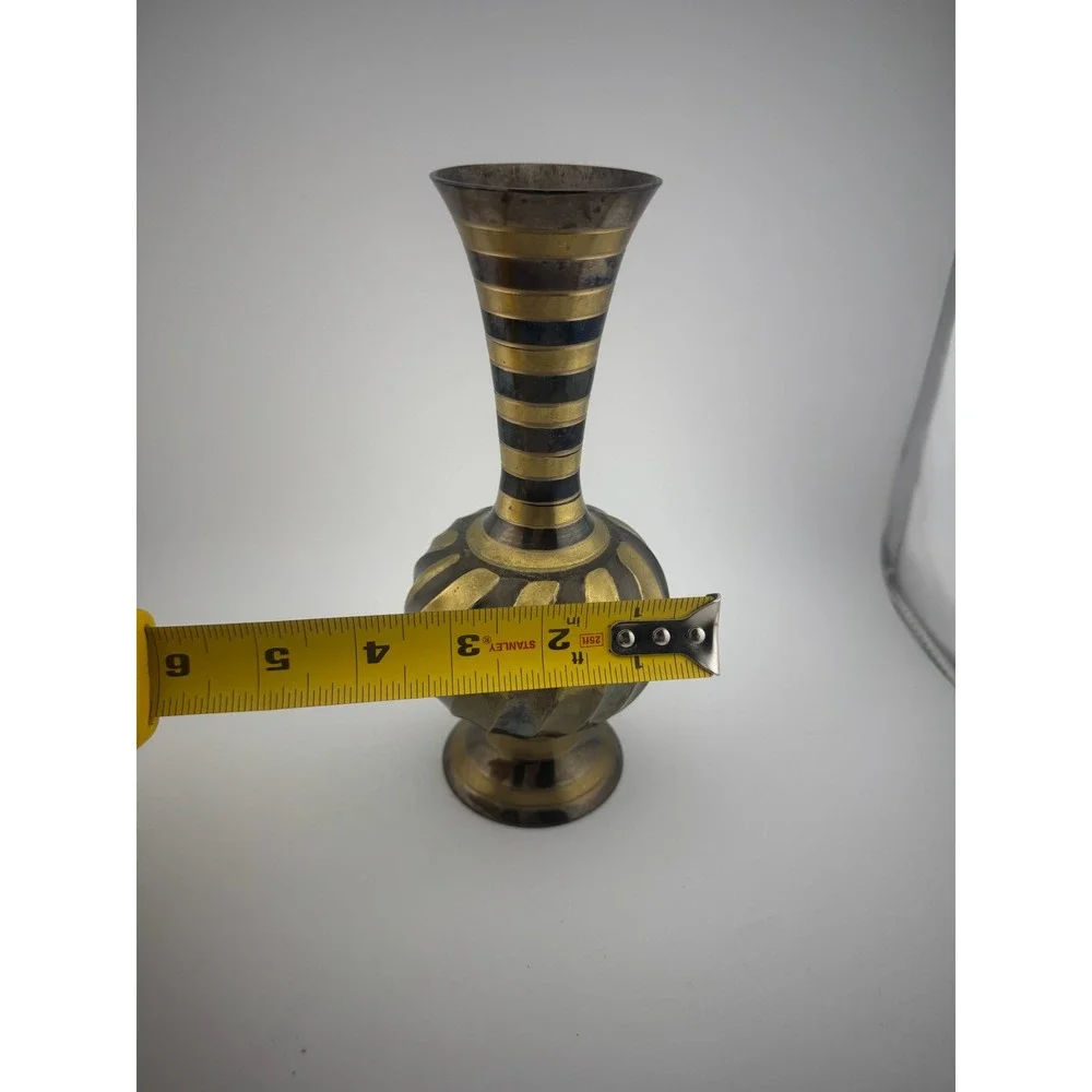 Vintage Brass Vase with Black Stripes‎ Made in India Home Decor Bud Vase