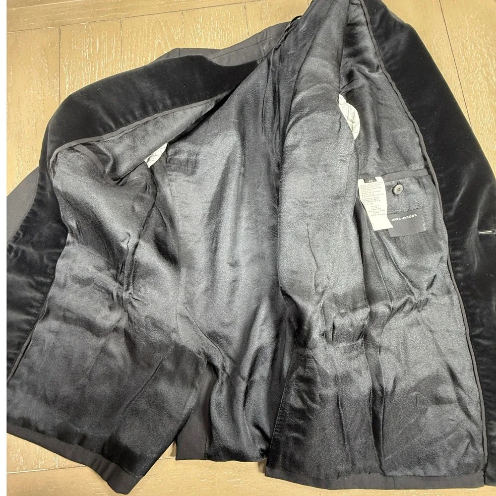 Marc Jacobs Tuxedo Jacket Mens 48 Black Velvet Trim Blazer Made‎ In Italy