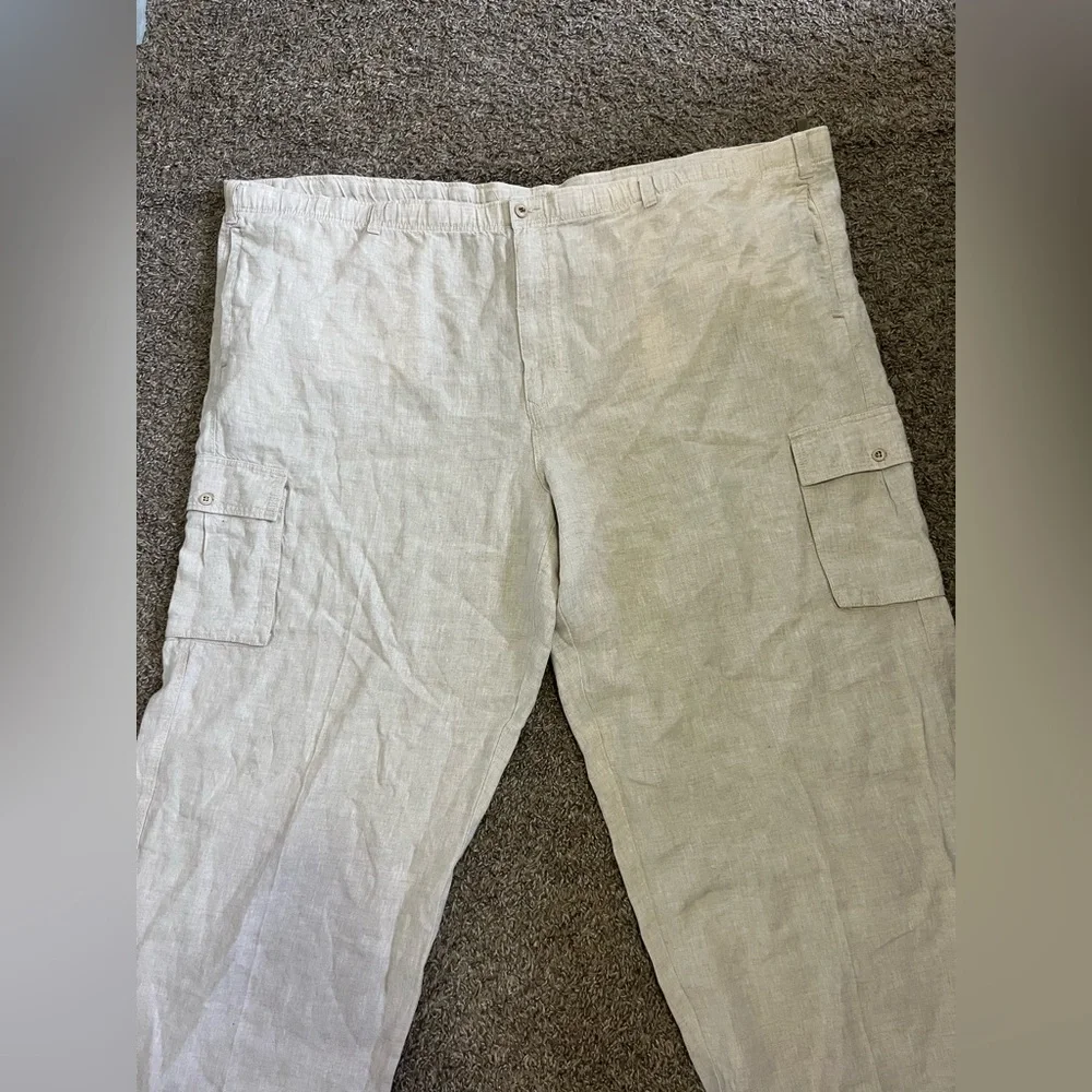 Tommy Bahama Relax 100%‎ Linen Pants Black Drawstring Button Waist Men's 4XL