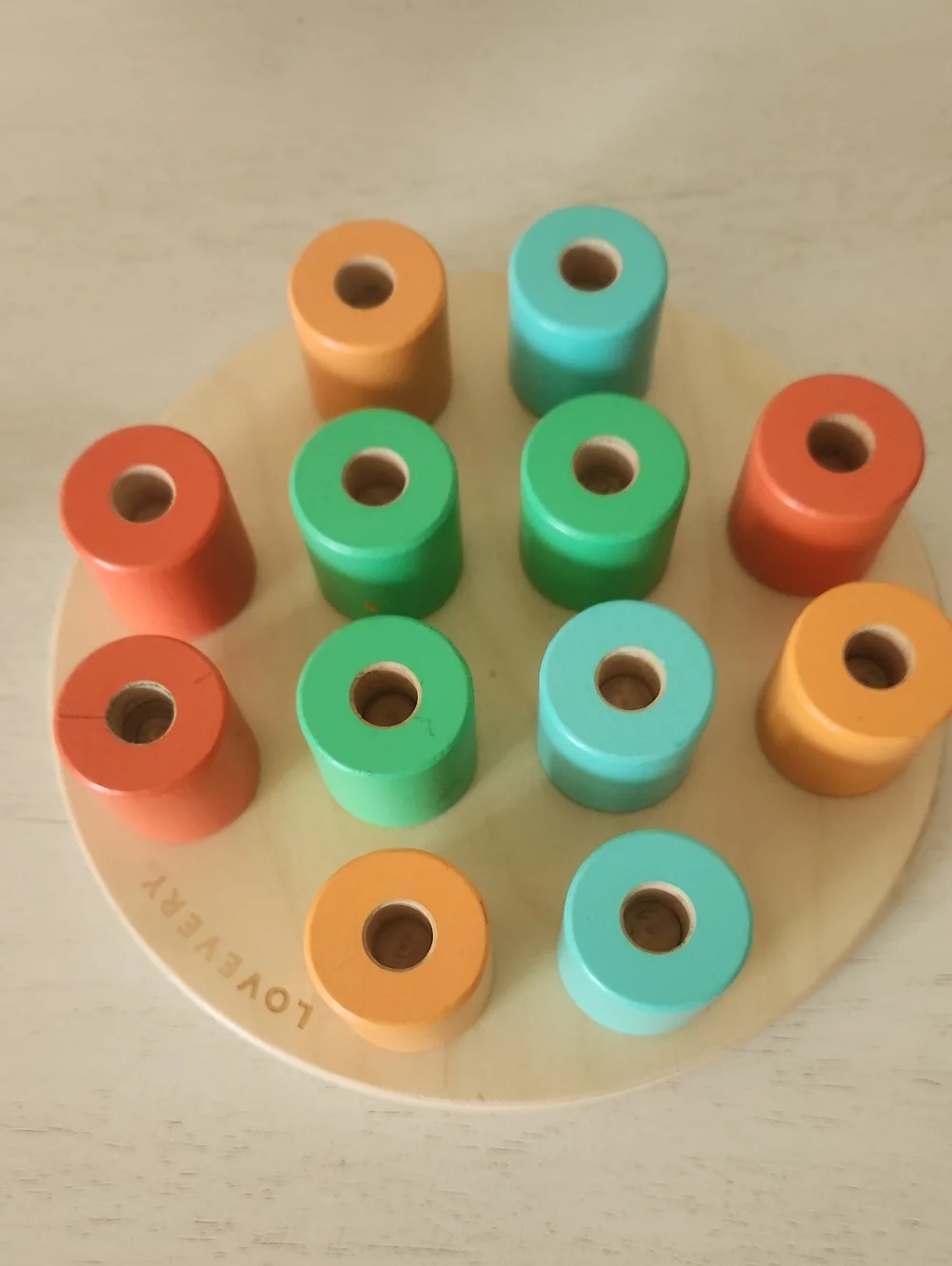 Wooden Color Sorting Peg Board Toy - Green, Teal, Orange, Red