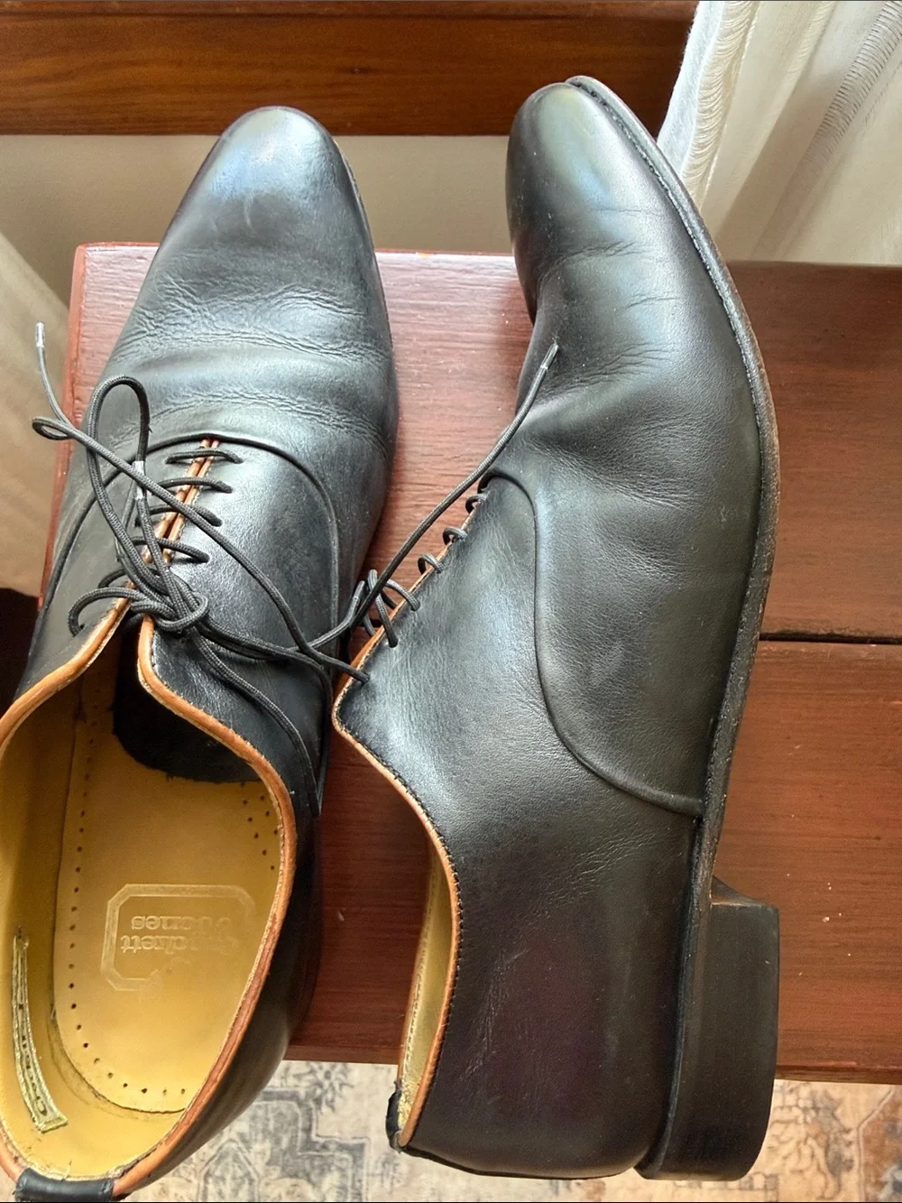 Crockett & Jones oxfords. Men's Black Leather Lace-Up Dress Shoes w/ Brown Trim