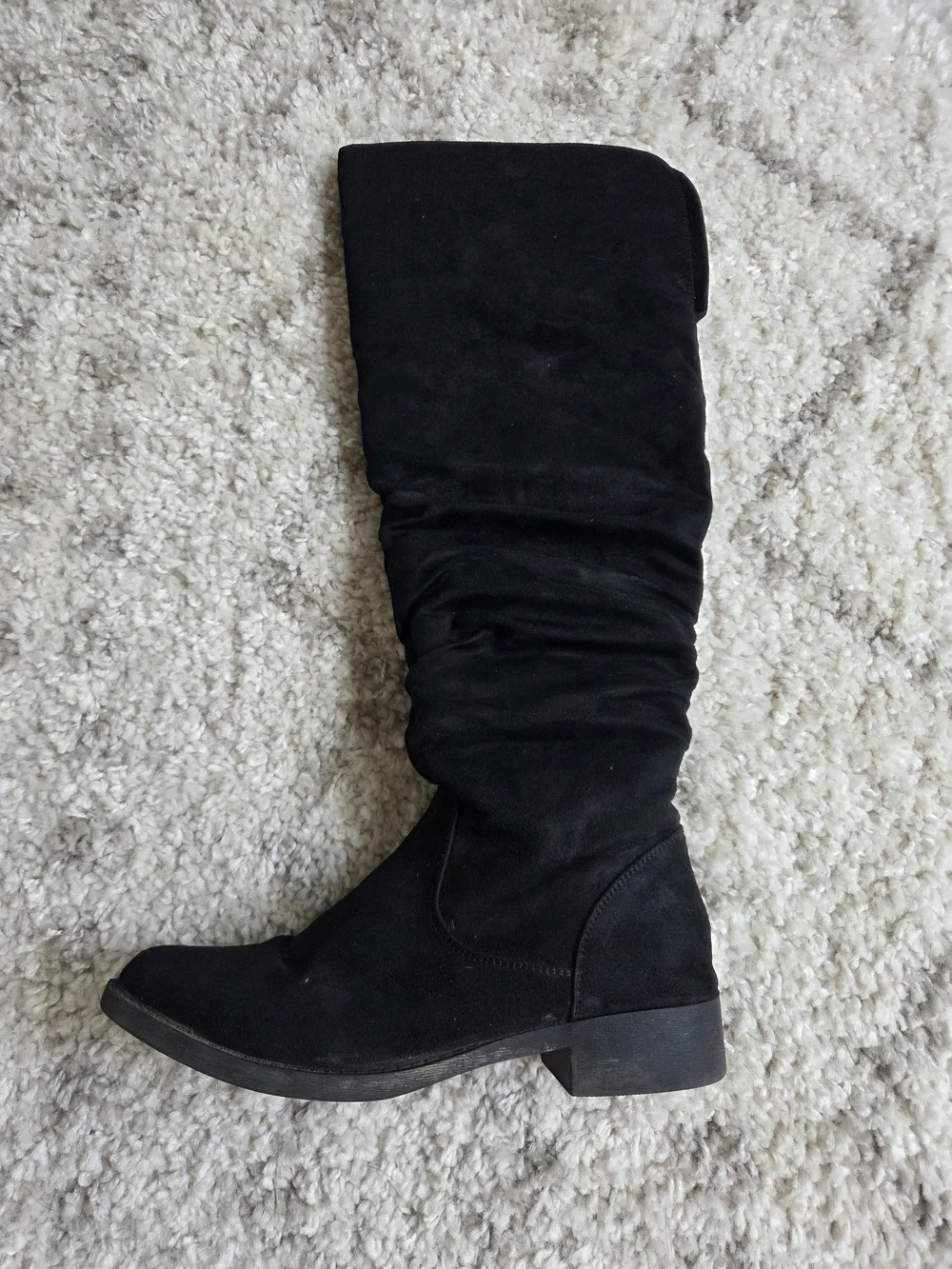 JustFab Saria Wide Calf Flat Boot Black Suede