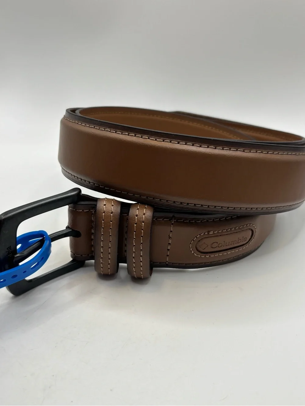 New Columbia Men's Tan Beige Light Brown Leather Belt Size 48 Stitching XXL