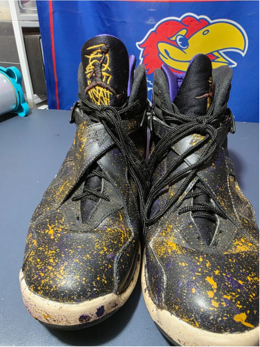 Jordan 8 custom paint splatter, size 10.5m, pre-owned.