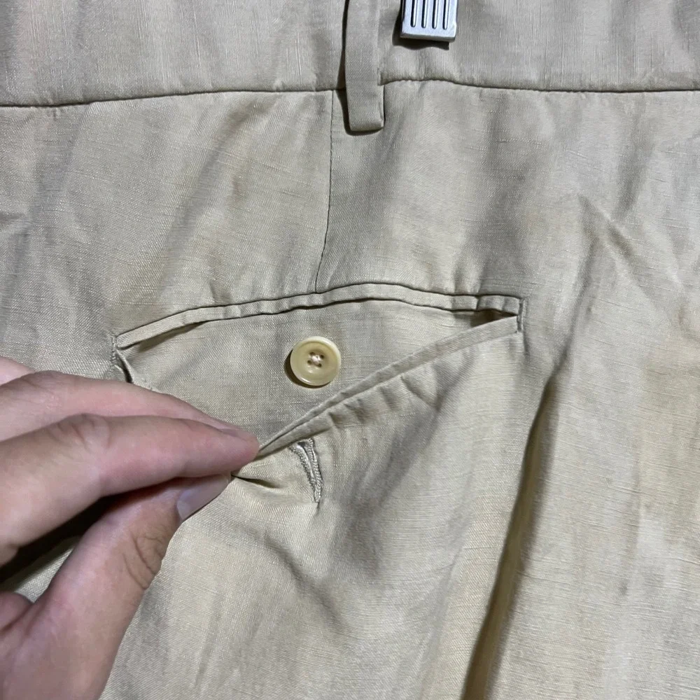 Vintage Polo Ralph Lauren Trousers Mens 44B-32 Tan Linen Silk Blend Pleated