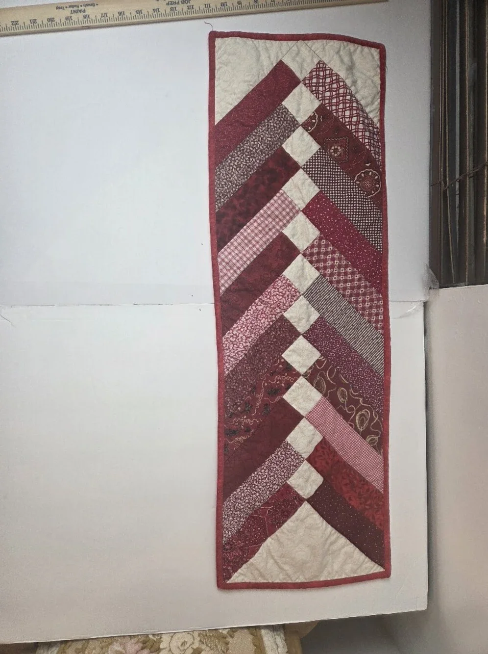 Red and Cream Quilted Table Runner