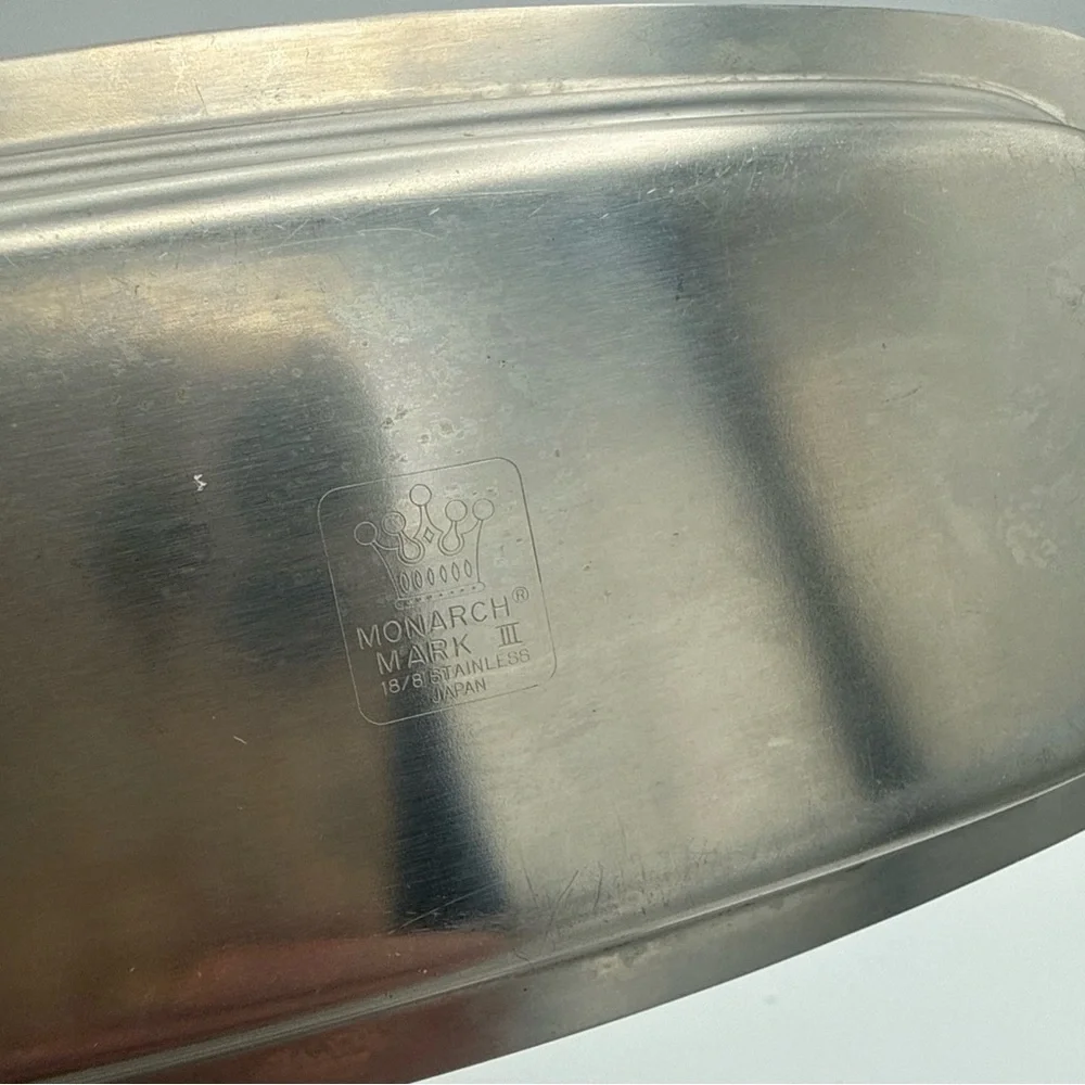 VTG MCM Monarch Mark III 18-8 Stainless Steel Butter Dish Wood Handles Japan