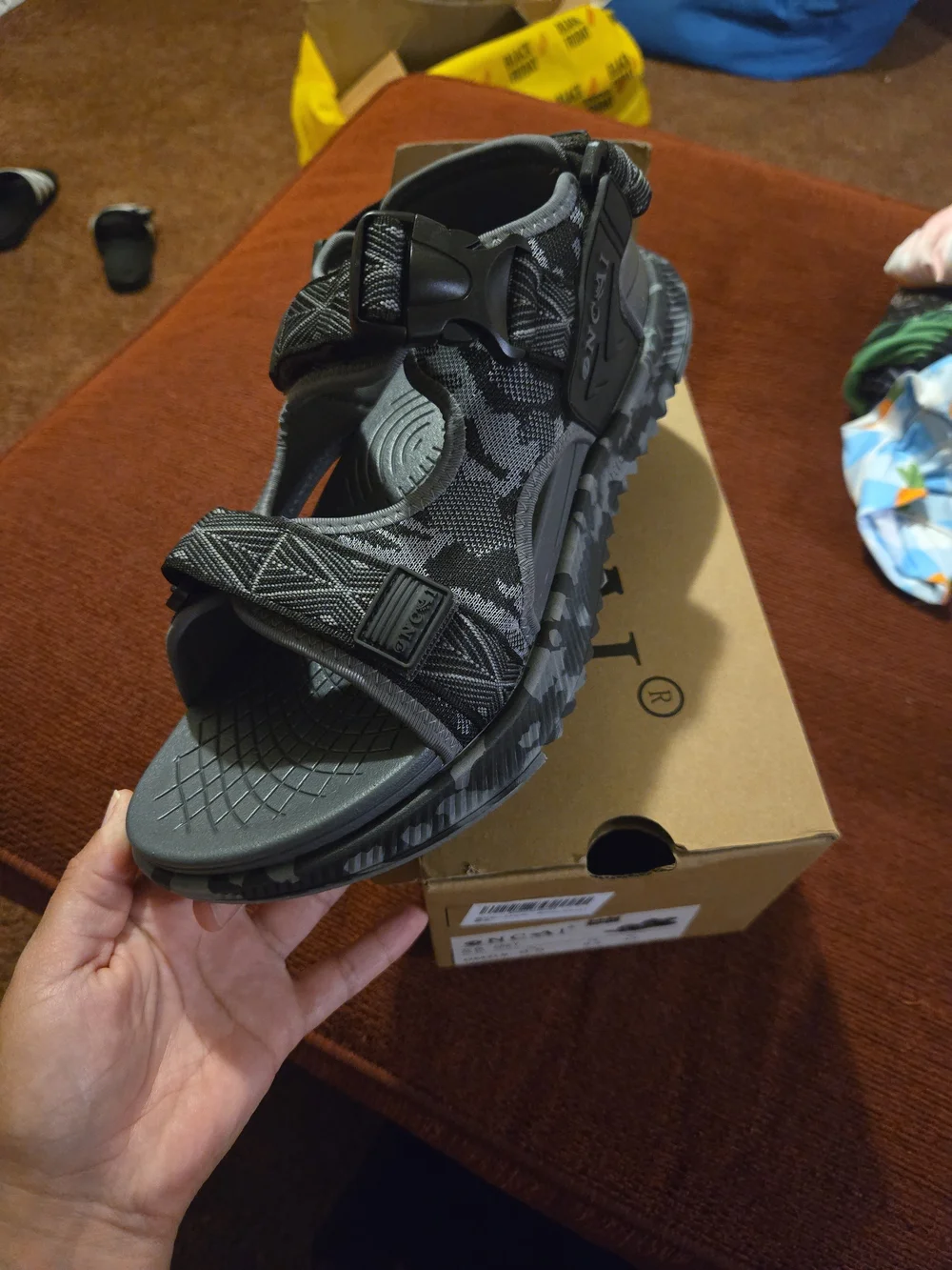 Men's Blue Geometric Sport Sandals with Camouflage Sole
