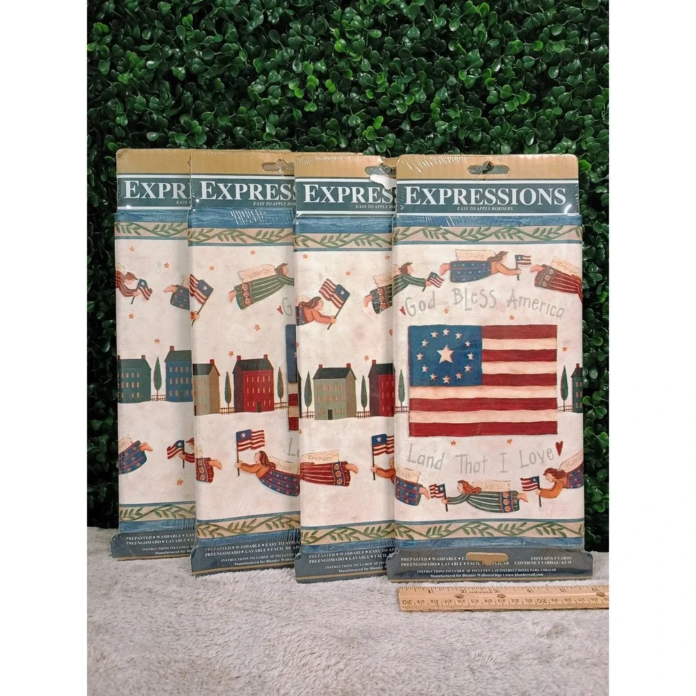 NOS Lot of Expressions PrePasted Washable USA Flag Angel Decor Wallpaper Border‎