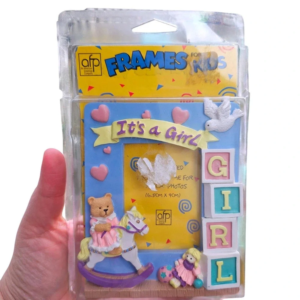 Vintage Its a Girl Baby Picture Frame 2.5x3.5‎ 3D Resin AFP Acme Frame Products