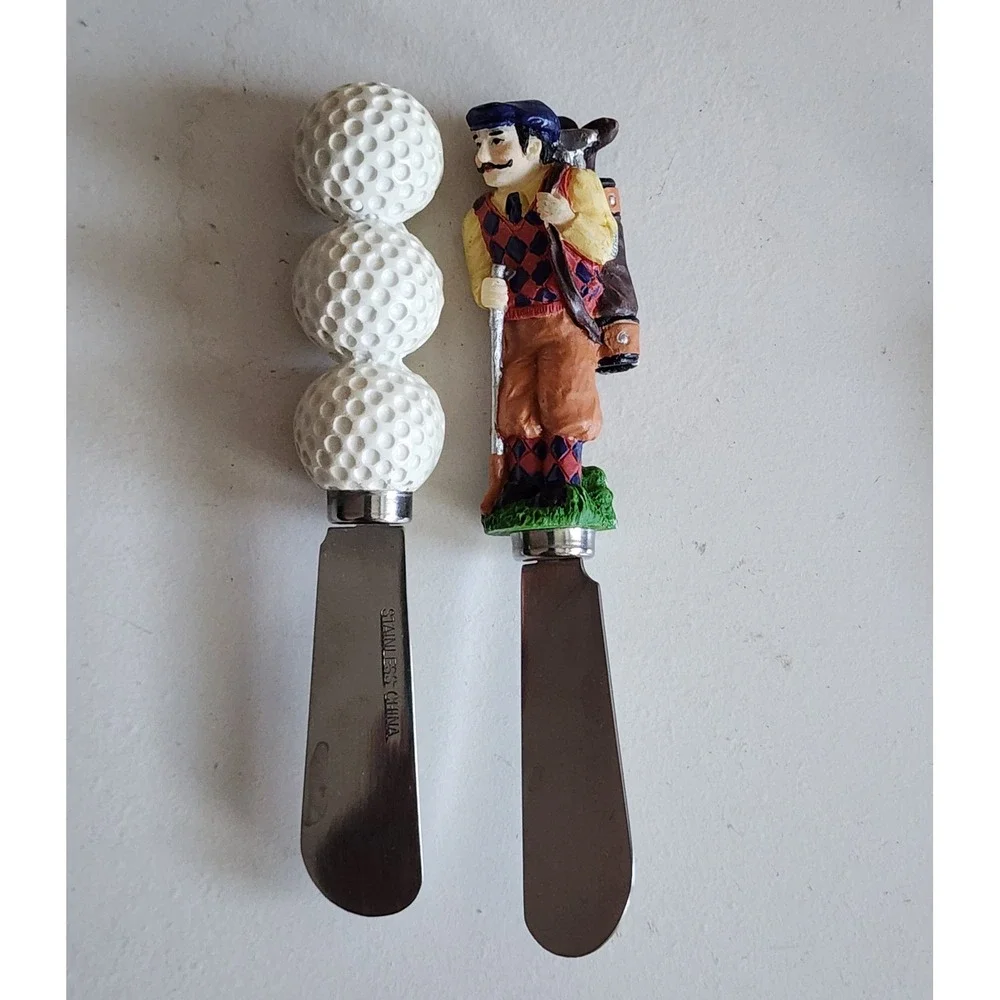 Vintage Golf Theme Cheese Spreaders‎ Set Golfer Golf Ball Novelty Kitchen Sports