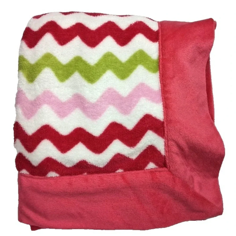 Pink Red Green White Chevron Baby Blanket Zig Zag Unbranded Soft Lovey 30x40