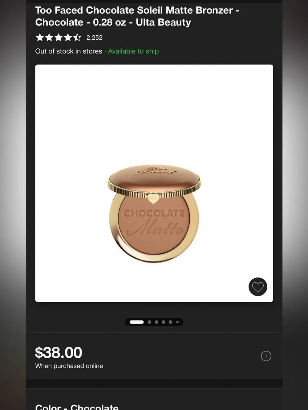 NIB Too Faced Chocolate Soleil Matte Bronzer