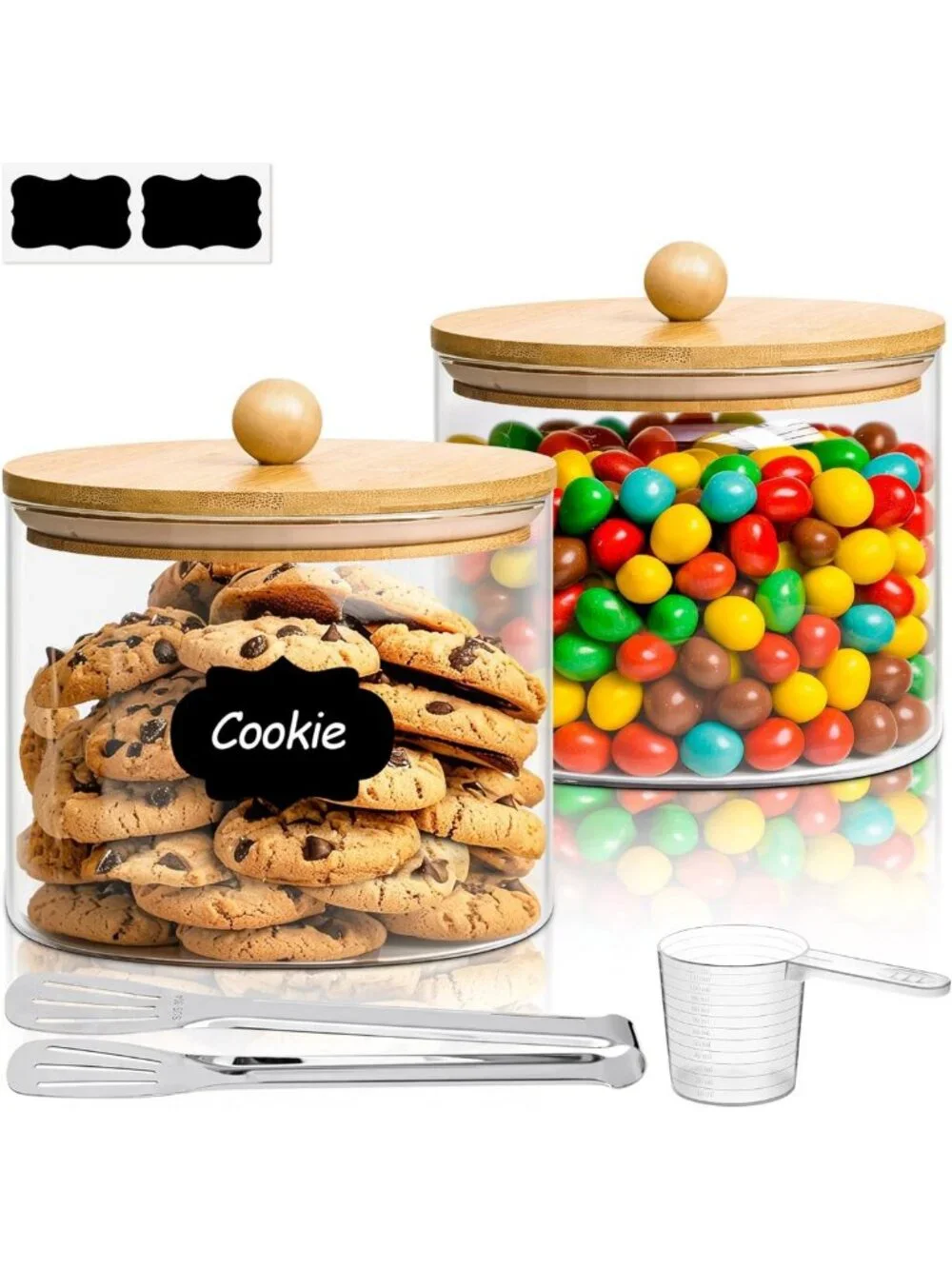 Large Glass Cookie Jar Set of 2 - 1.8 Qt Food Storage Canisters for Kitchen