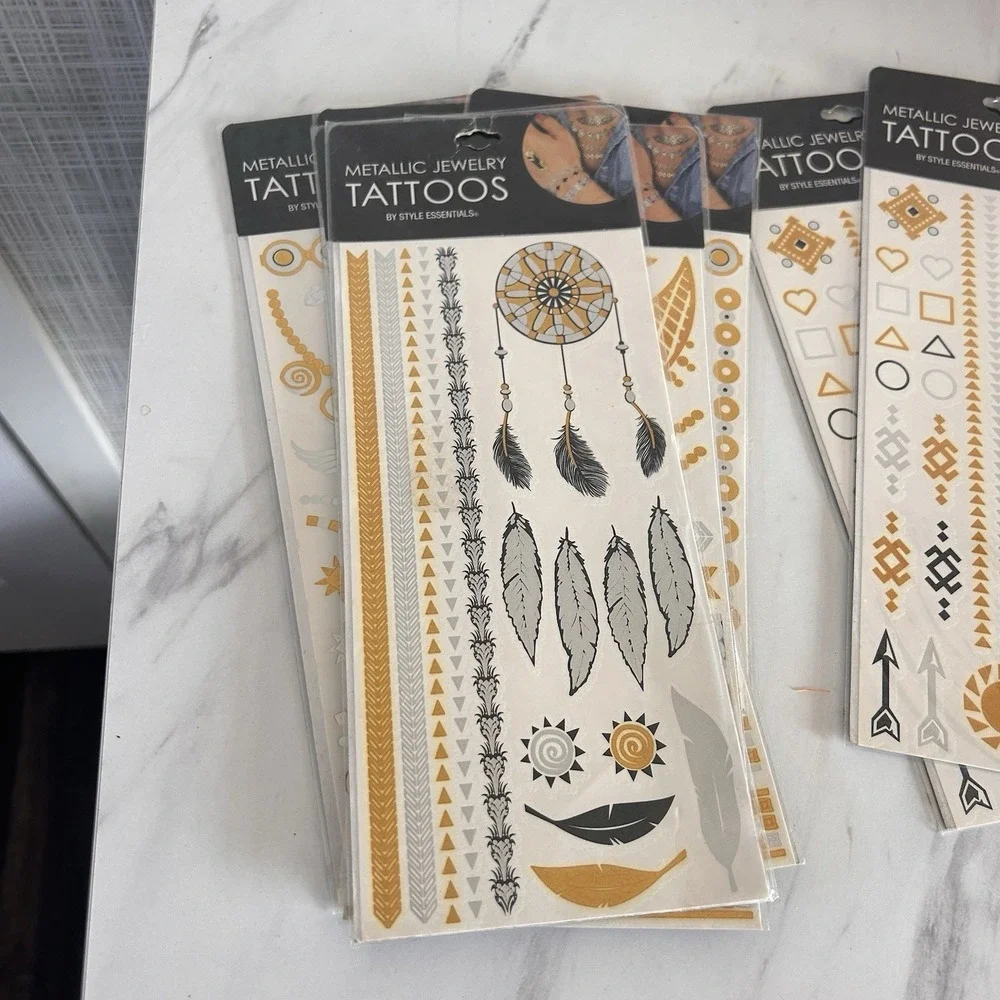 Metallic‎ Jewelry Tattoos Gold Silver Temporary Costume Concert Bundle of 8 TT