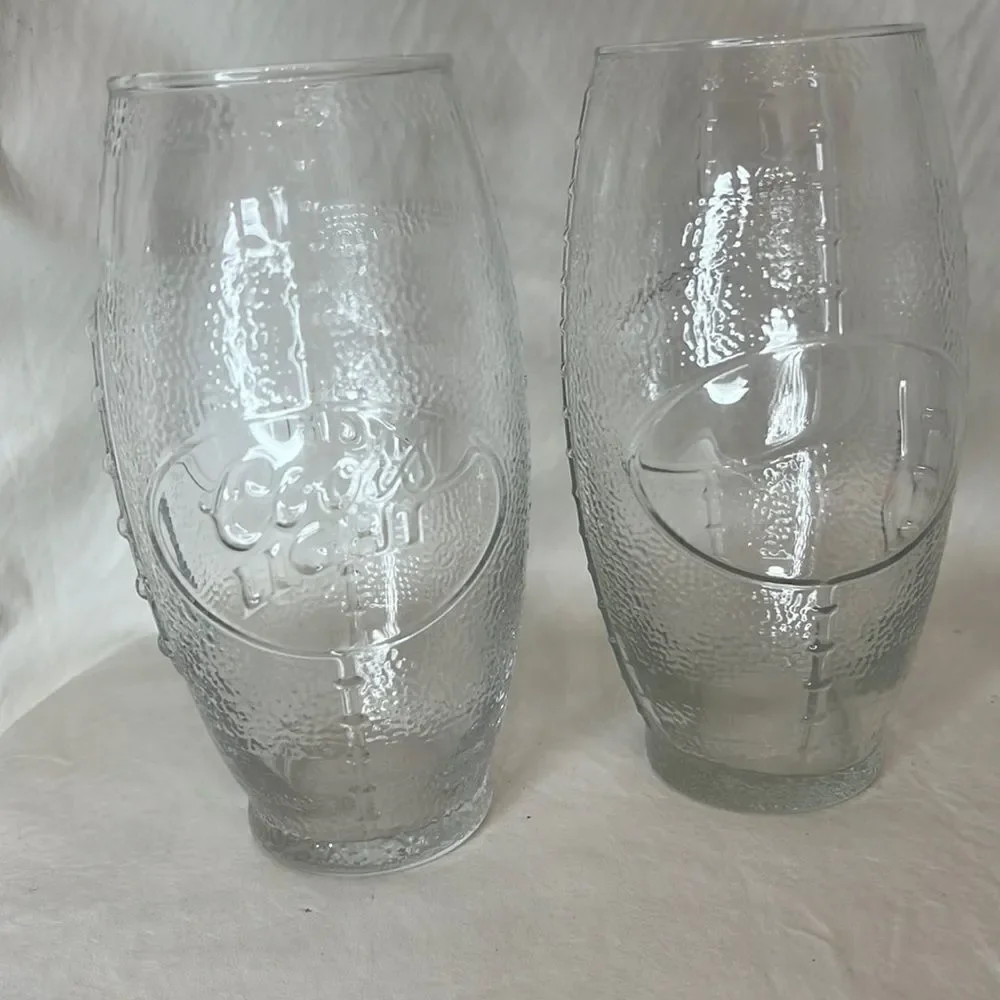Coors Light Football Beer Drinking Glasses 2 1/2 In Round 6 1/2 In Tall Set 2