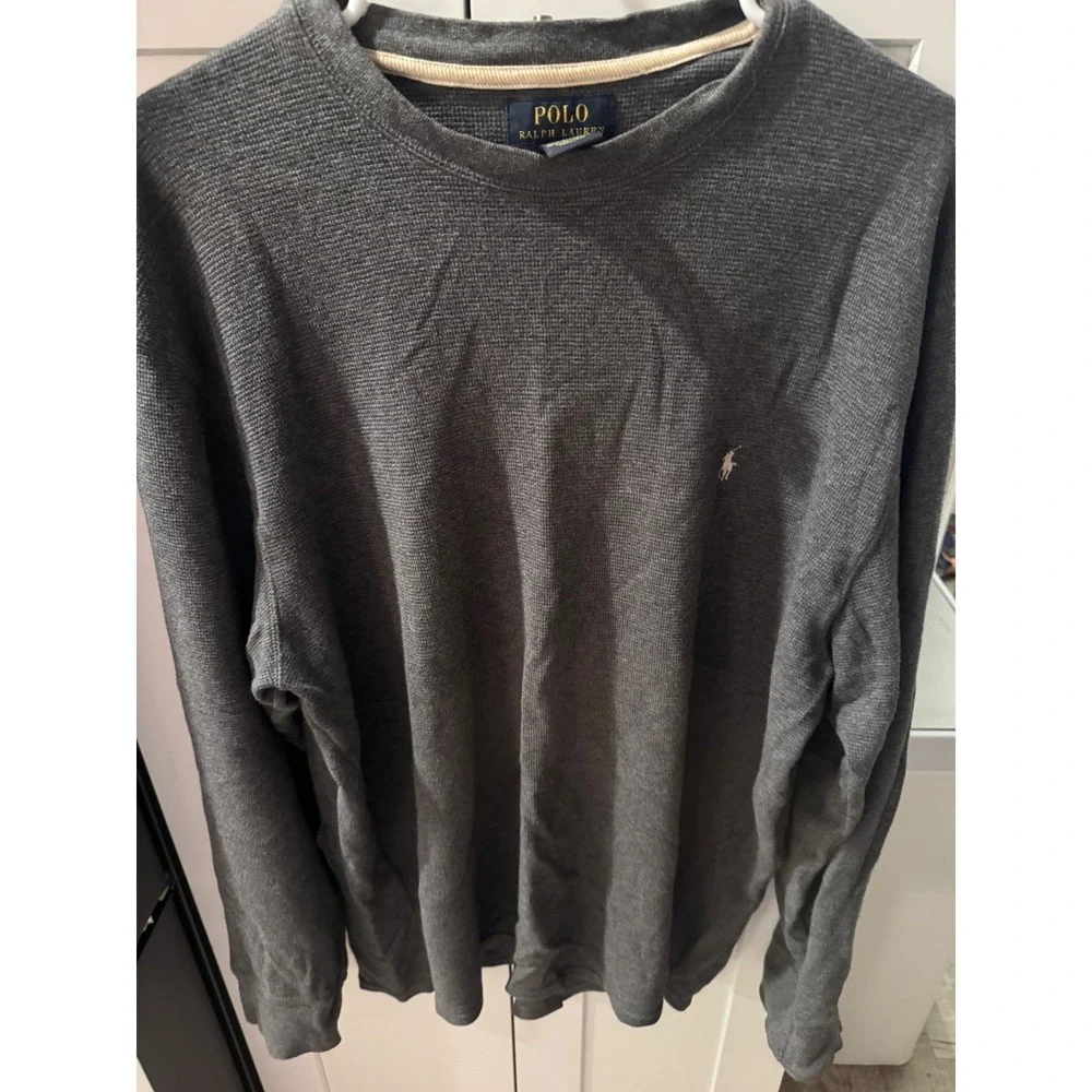 Polo Ralph Lauren Men's Gray Waffle Knit Long Sleeve‎ Crew Neck Shirt Size 2XL