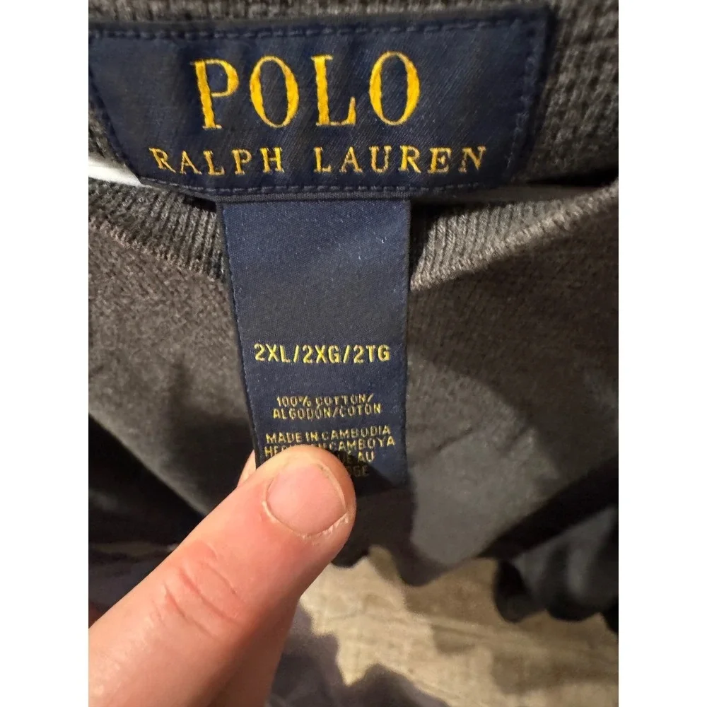 Polo Ralph Lauren Men's Gray Waffle Knit Long Sleeve‎ Crew Neck Shirt Size 2XL