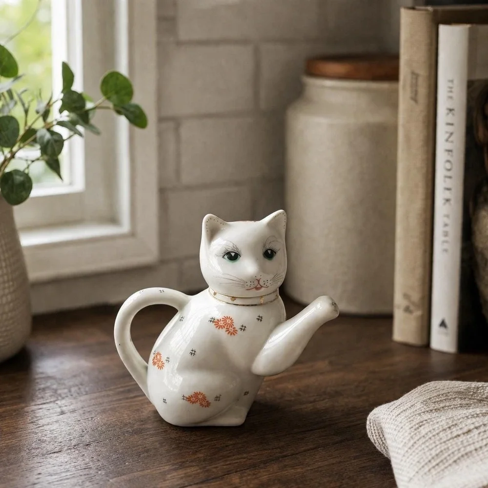 Vintage‎ 1970s Porcelain Cat Teapot Figural Made in China Cottagecore Cat Lover