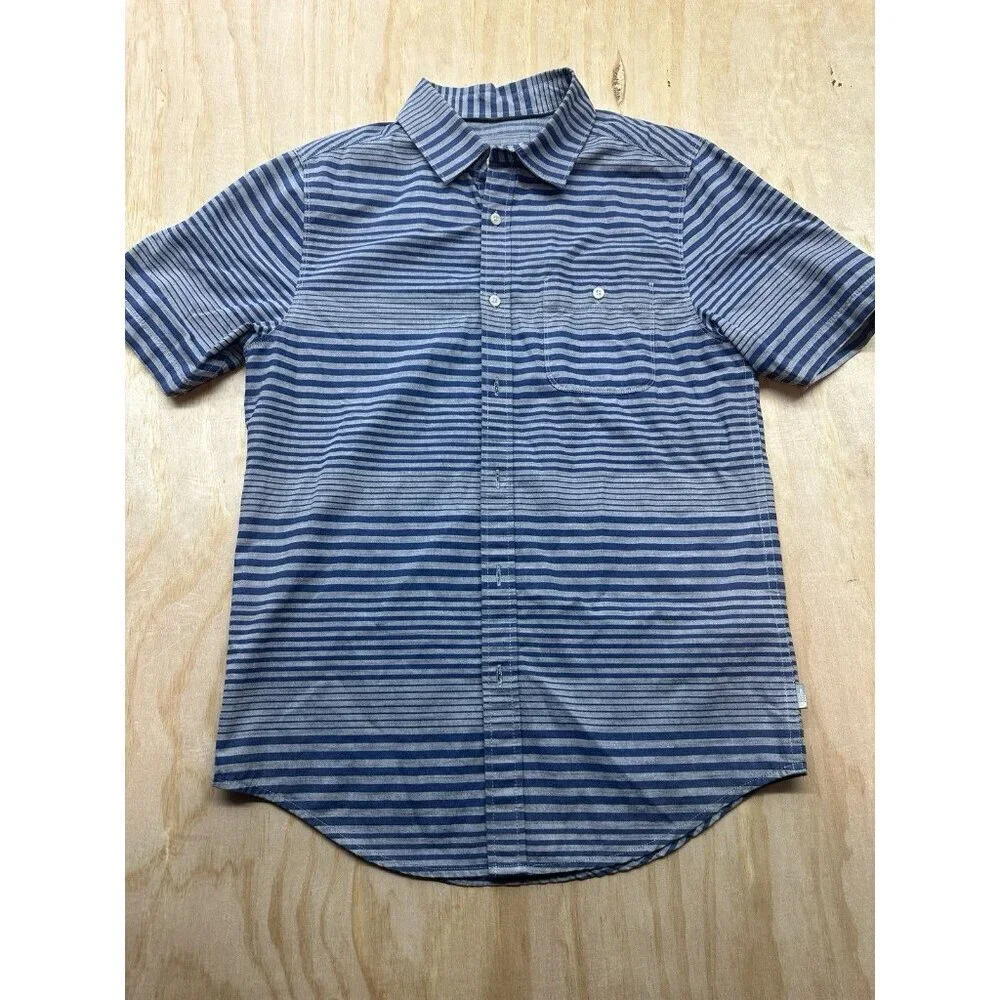 The North Face Shirt Mens Sz‎ S Blue Gray Stripe Short Sleeve Button Up Cotton