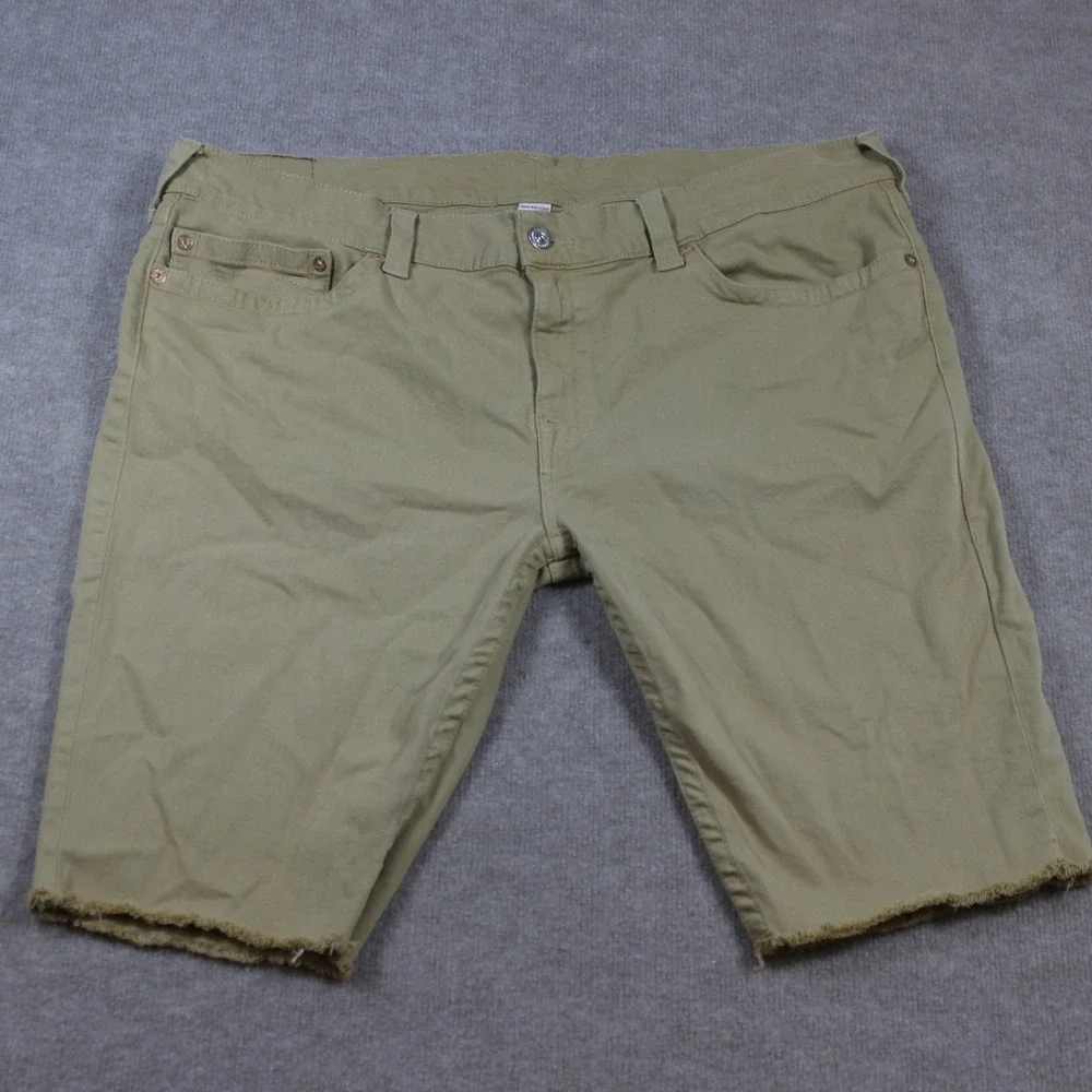True Religion Ricky Relaxed Straight Cut Off Shorts Tan Khaki Mens 42