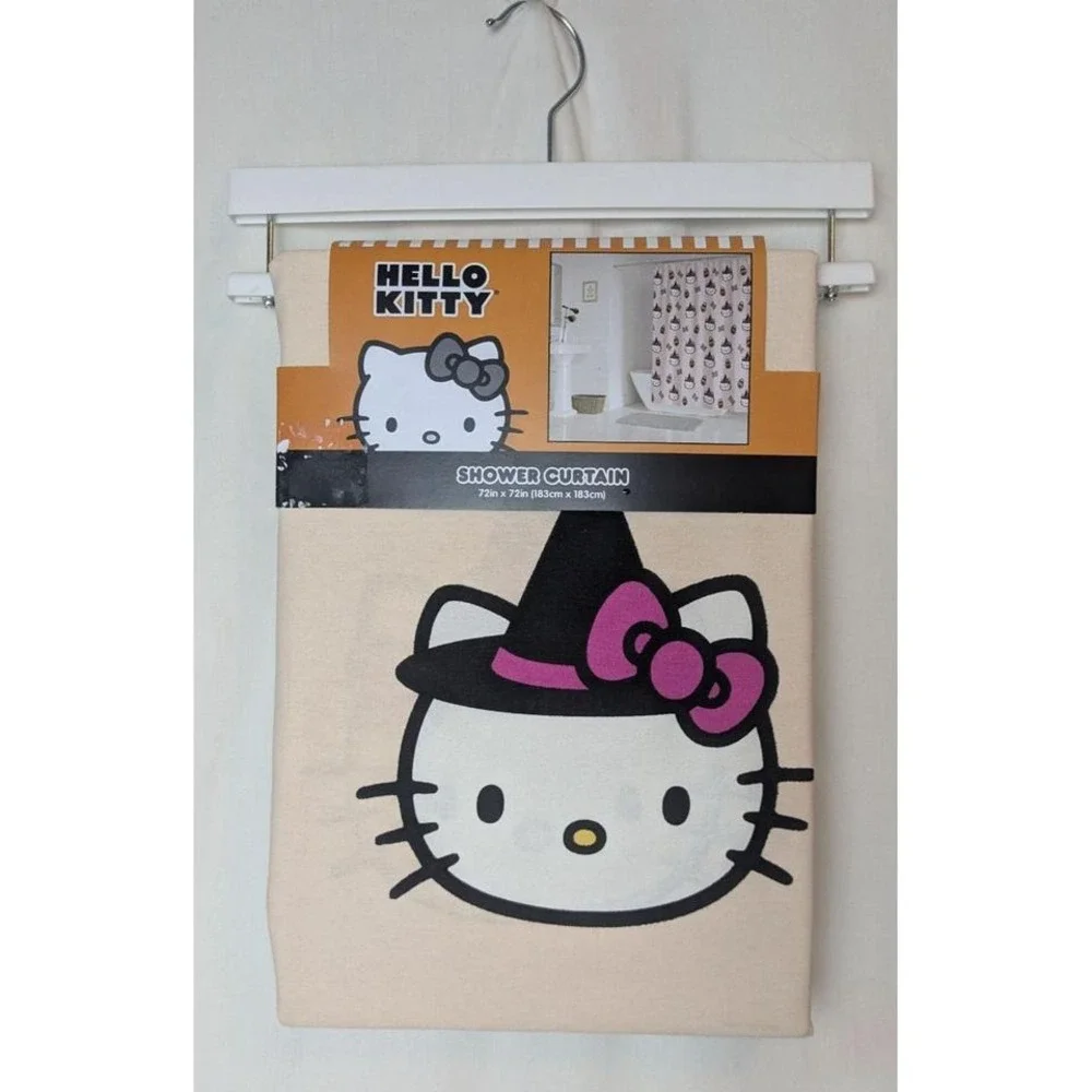 NWT Hello‎ Kitty Witch Pumpkin Skull Halloween Shower Curtain