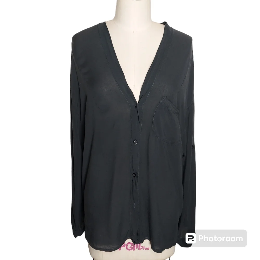 Black Brandy Melville Long Sleeve Button Front Blouse Top