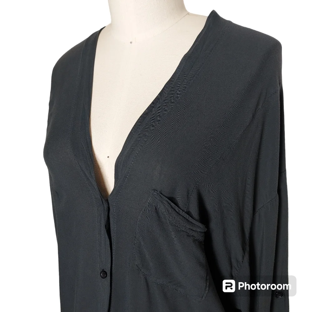 Black Brandy Melville Long Sleeve Button Front Blouse Top