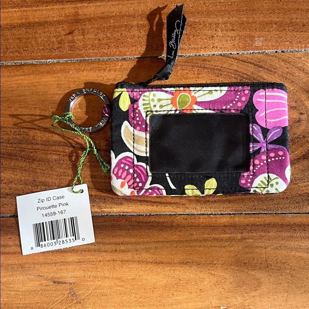 NWT Vera Bradley Pirouette Pink Floral Zip ID Case with Key Ring