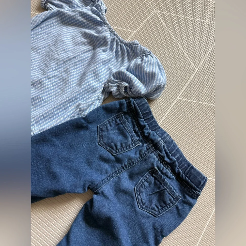 Osh Kosh|Baby girl/toddler summer outfit,Blue Striped Top button down & jeans•••