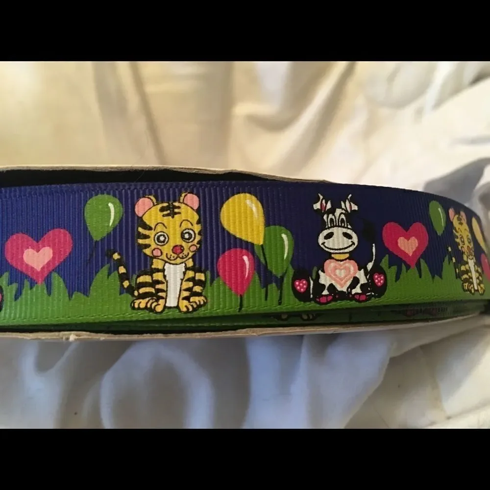 Grosgrain Ribbon 7/8” 5 yards 5/$20 Zoo party balloons cow dog birthday hearts