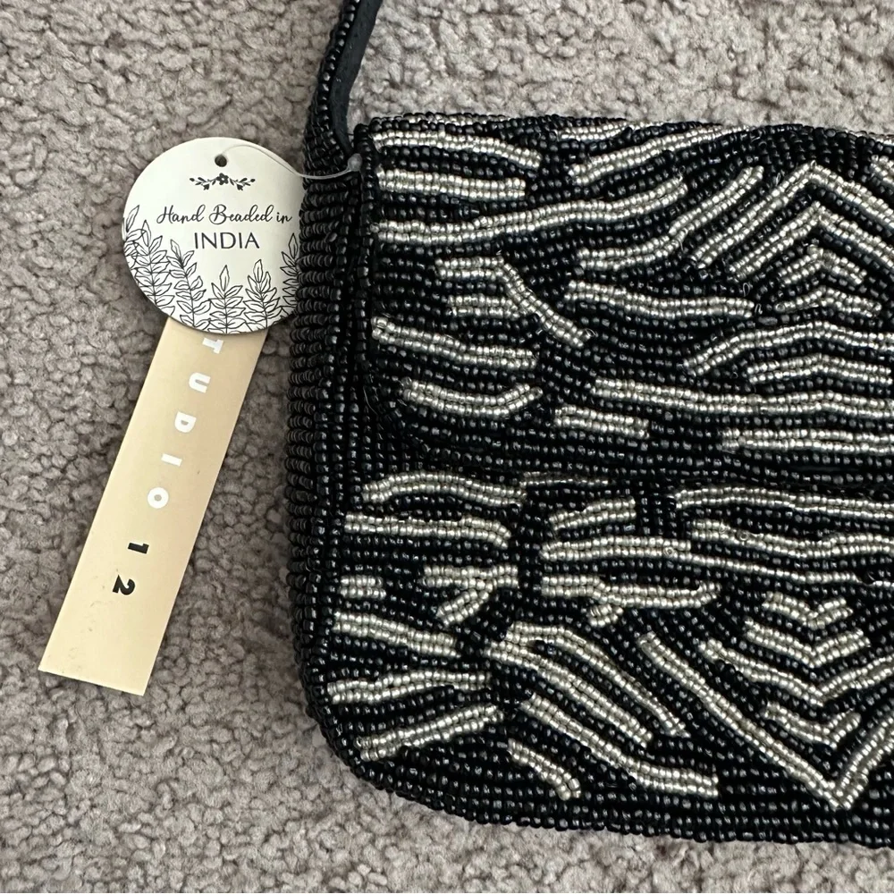 Studio 12 Beaded Black Silver Handbag Womens