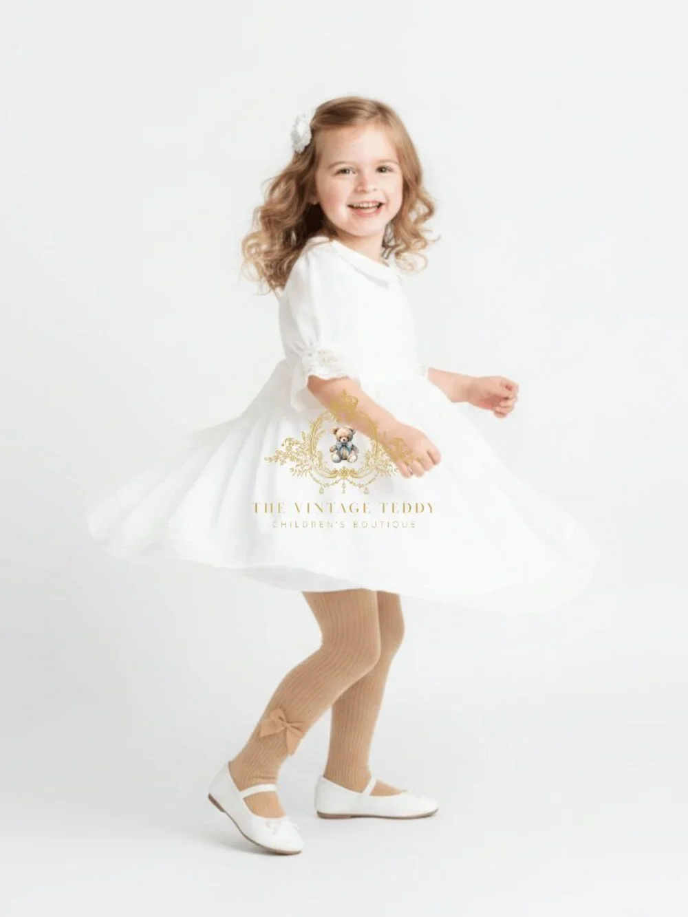 NWT Cute Little Girls Tights Children Stockings Kids Socks Satin Bow Tan 6-8Y