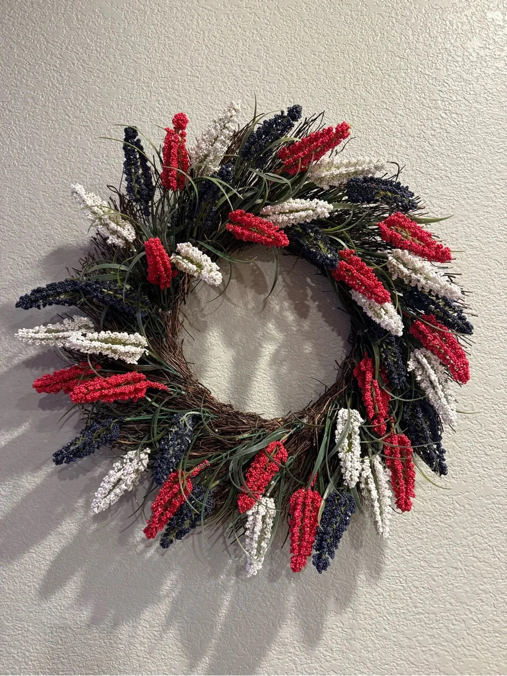 Patriotic Red White Blue Berry Wreath - Home Holiday Decor