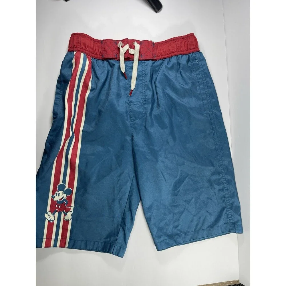Disney Junk Food Mickey Mouse Swim Trunks Blue Red White Striped Men's Large