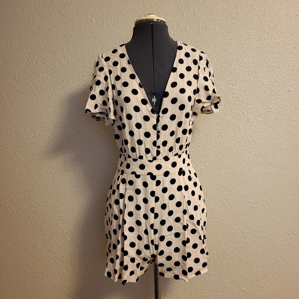 Zara Black & Ivory Polka Dot Romper Size XS