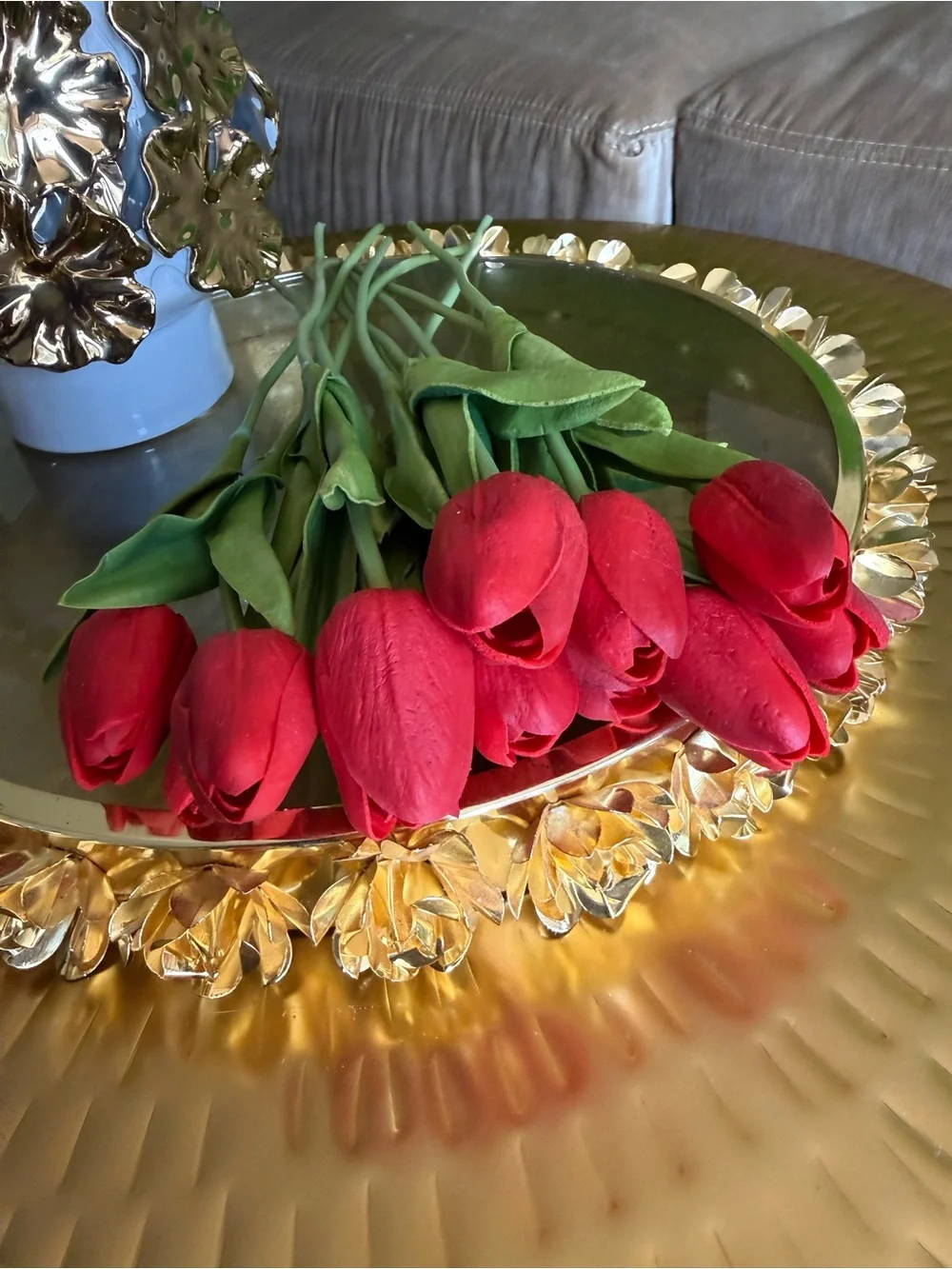Real Touch Faux Red Tulips – 12 Stem Bundle – Realistic Artificial Flowers