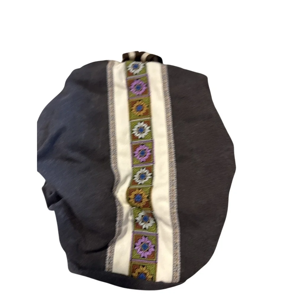 Women Canvas Backpack Daypack Casual Shoulder Bag Embroidered Floral Gray New