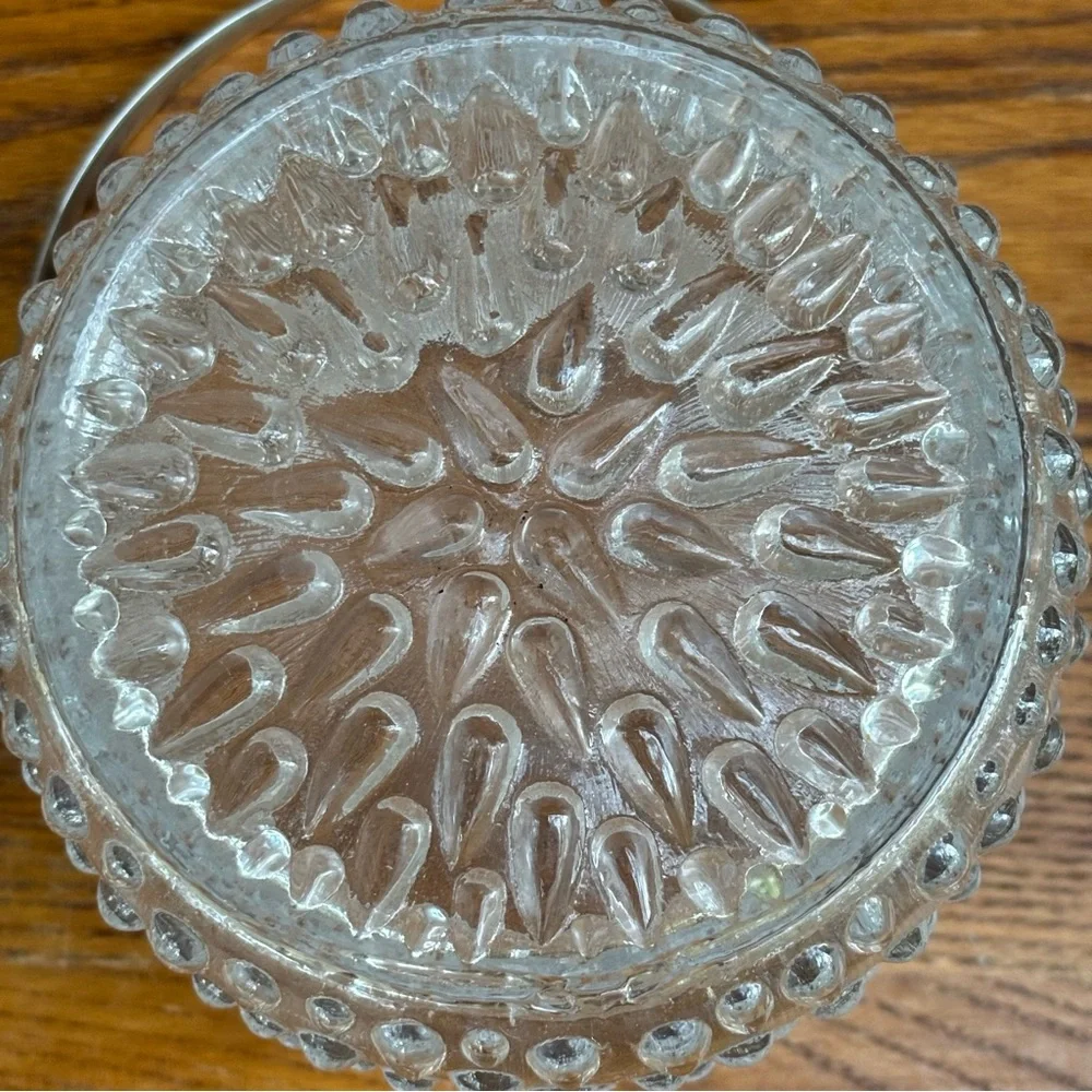 Vintage Midcentury France Made Tear Drop Textured Glass Ice Bucket with tongs