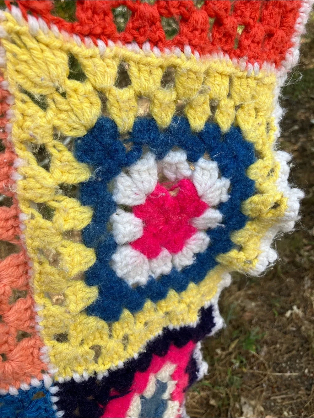 Granny square wool crochet twin blanket throw *damaged*