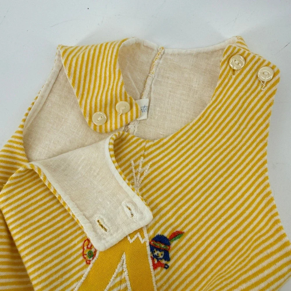 Vtg‎ Carters Yellow Striped Teepee Embroidered Sleeveless Romper 18 Months 1.5YR