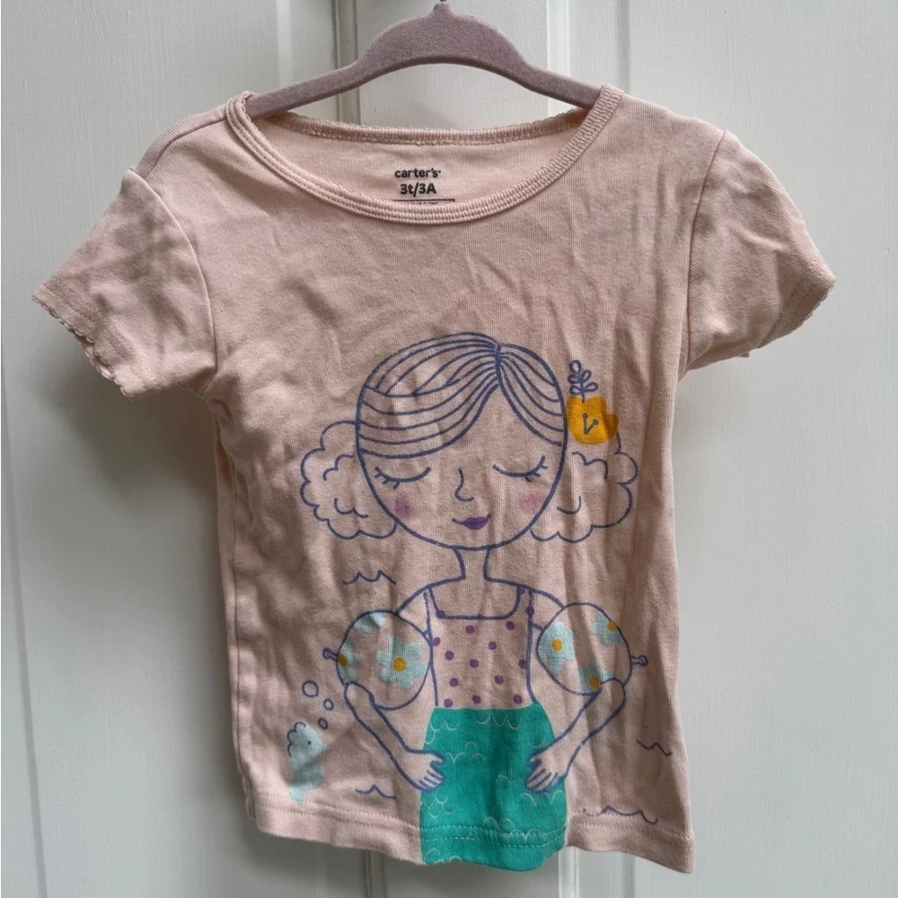 Carter's 3T Pink Mermaid Swimming Short Sleeve Tee Pajama Top