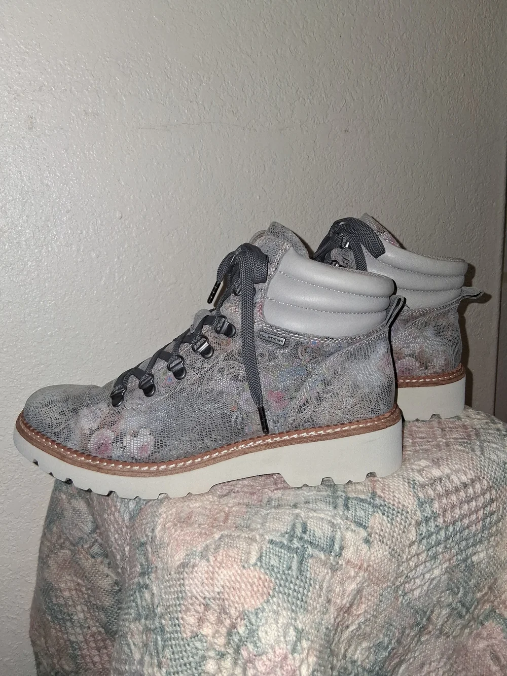 Bionica Grey Floral Lace-Up Ankle Boots