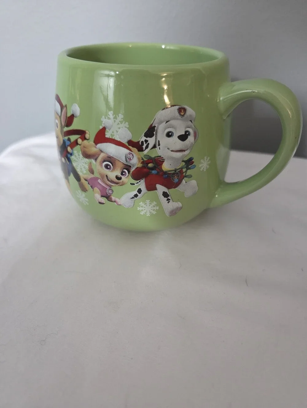PAW PATROL Christmas Coffee Mug Teacup Cocoa Cup Dogs with Santa Hats Snowflakes