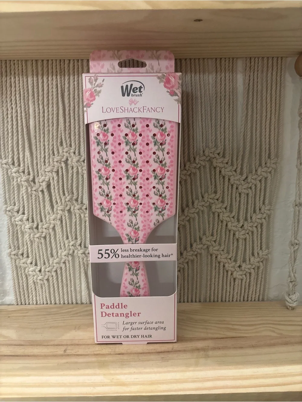 LoveShackFancy Pink Floral Paddle Detangler Brush