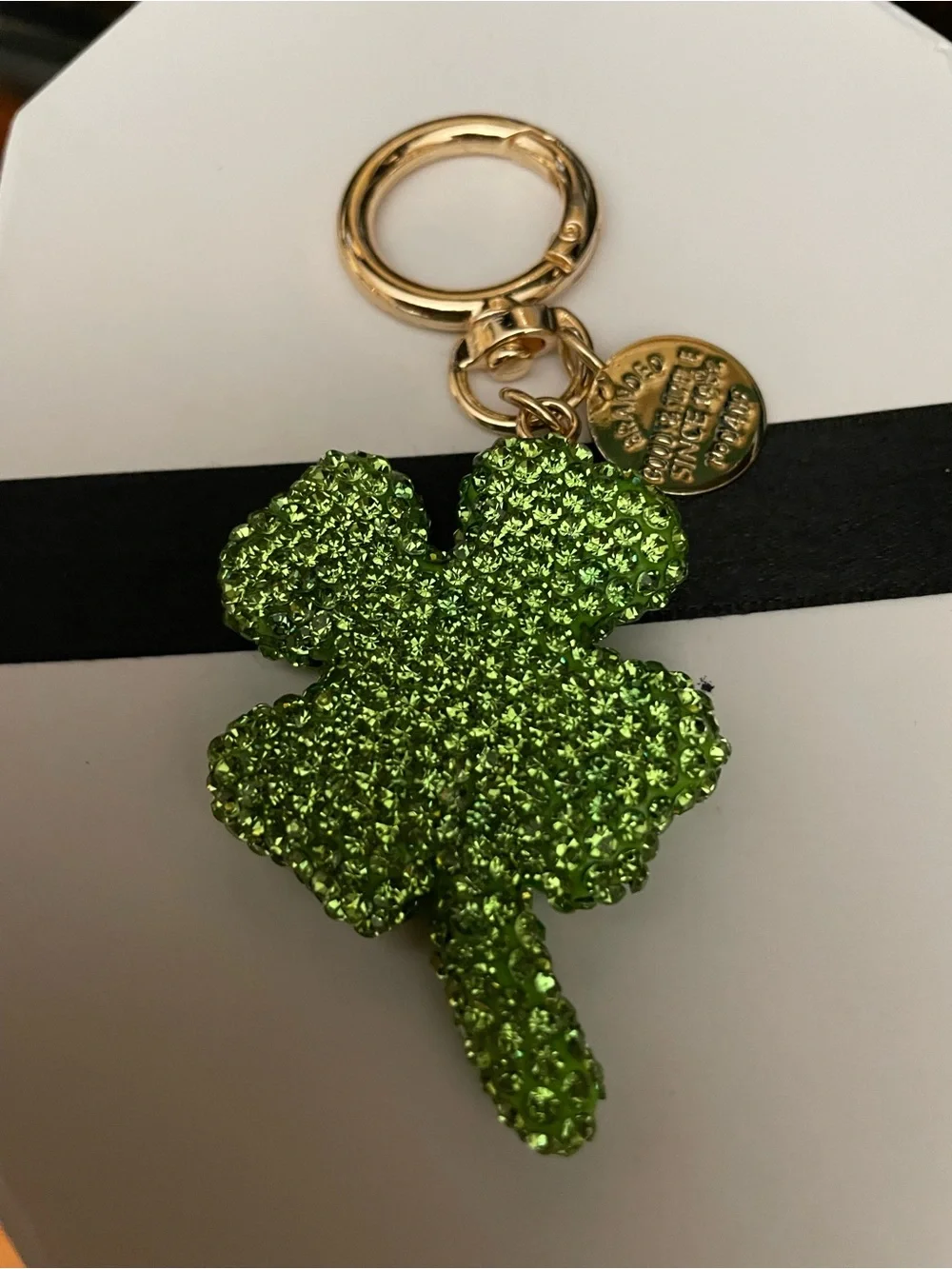 Green Crystal Four-Leaf Clover ☘️ Keychain nwt