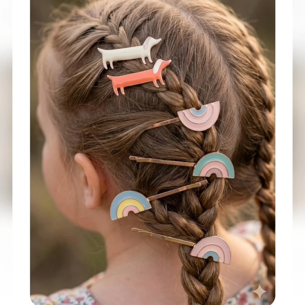 Meri Meri Sausage Dogs & Rainbows Hair Slides For Girls,6 Pcs.